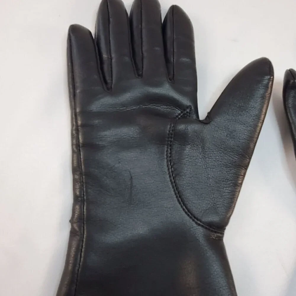 Vintage Avon Womans Black Vinyl Gloves Lined W/ Fleece Size Small Driving Gloves
